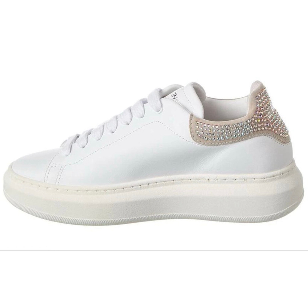 Women's Valentino Freesia Sparkling Leather Sneakers White Beige 9.5 - Picture 3 of 6